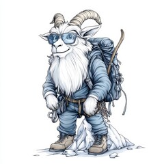 Whimsical Mountaineering Goat Illustration