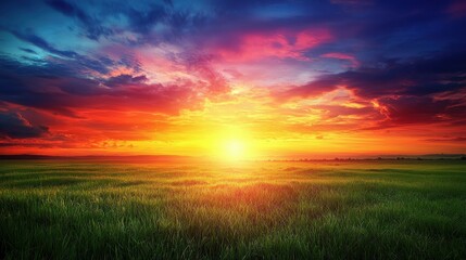 Fototapeta premium Vibrant Sunset Over Peaceful Prairie