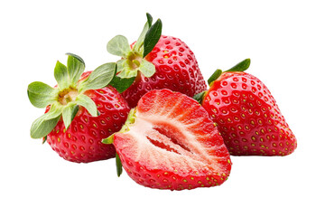 Close up of a strawberry with the stem still attached, isolated