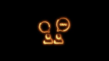 Glowing neon business discussion meeting icon animation. involved in serious negotiations or business contract discussion in modern office conference room. - Powered by Adobe