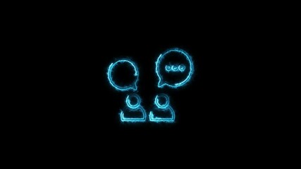 Glowing neon business discussion meeting icon animation. involved in serious negotiations or business contract discussion in modern office conference room. - Powered by Adobe