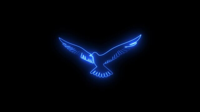 Neon crow icon animation. Crow, raven halloween Dark birds icon on black background.