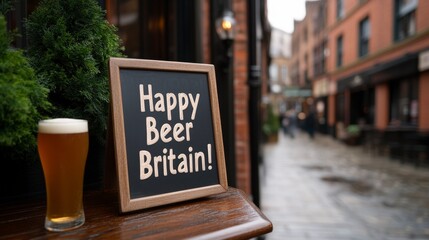 Happy Beer Britain Celebration with Pint of Ale in Charming Urban Alleyway
