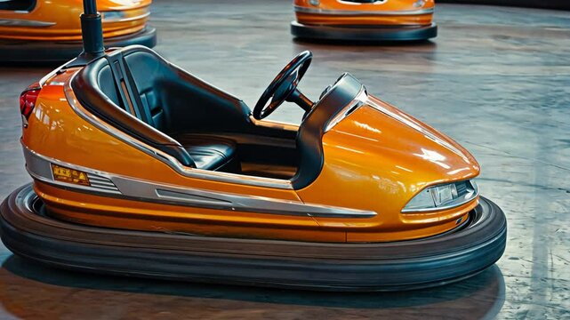 Enjoying a thrilling ride on bumper cars at the amusement park in the late afternoon sunshine