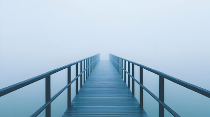 Tranquil Pier Stretching into Misty Horizon on Calm Water