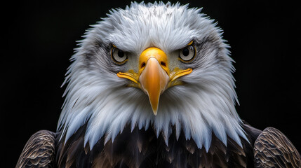 Obraz premium A striking close-up portrait of a bald eagle, its sharp beak and piercing eyes exuding strength and wisdom
