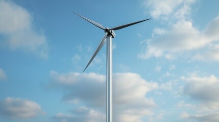 Fototapeta premium Wind turbine against a blue sky with clouds. Concept of green energy, renewable energy, and sustainability.