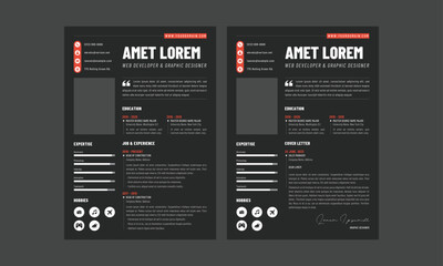 Resume CV. Minimalist resume and cover letter layout design. Professional resume cv template. Vector illustration