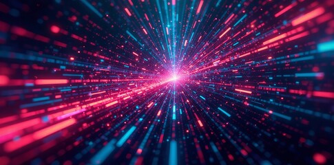 Naklejka premium Abstract computer-generated image with fragmented lines and glitched colors in a chaotic composition, colors, chaos