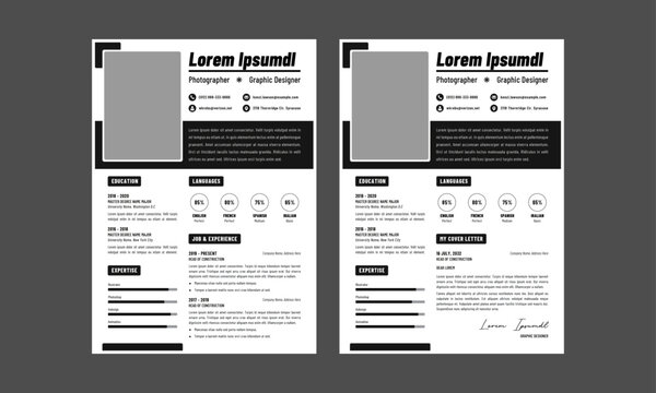 Resume CV. Minimalist resume and cover letter layout design. Professional resume cv template. Vector illustration - Powered by Adobe