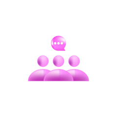 Group of people 3d icon vector. Team work users community with speech bubble isolated 