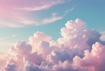 Fototapeta premium Abstract Sky background with clouds, Fantasy sky with sugar cotton pink pastel clouds in a dreamy background