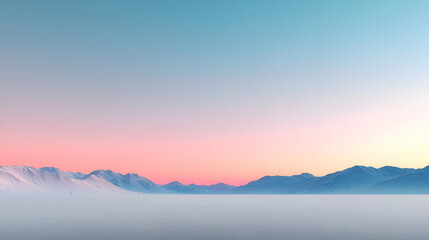 Pink And Blue Sunset Over Snowy Mountains