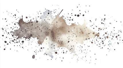 Abstract Watercolor Splash with Brown and Gray Tones on White Background