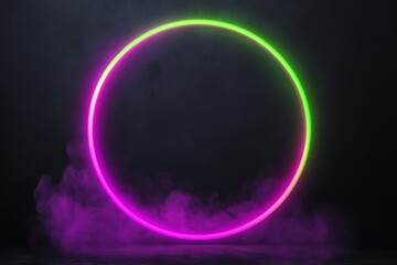 Glowing green and purple circle with smoke surrounding it