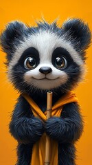 Fototapeta premium Adorable Panda Cub Digital Art Cute Cartoon Wallpaper