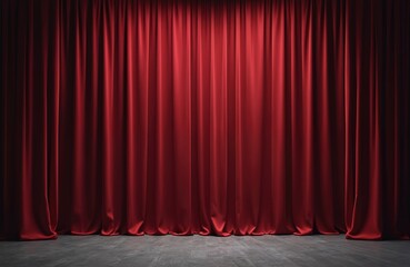 Closed dark red burgundy velvet curtains at theater stage. Elegant show, performance backdrop. Luxury theatrical drapes background with empty scene, spotlights. Velvet material classic design for