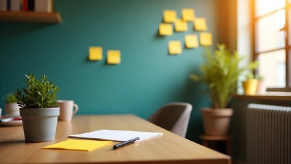 Fototapeta premium Productivity & Nature: A Modern Workspace with Greenery and Essentials