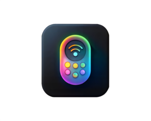 A glowing, iridescent remote learning icon with buttons and Wi-Fi symbol, isolated on white background, symbolizing online education and technology.