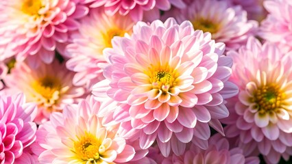Obraz premium Beautiful Pink Chrysanthemum Flowers in Full Bloom with Soft Petals and Yellow Centers in a Garden