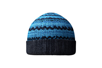 Blue and black knit hat with a blue stripe, isolated