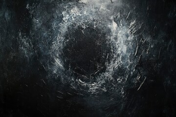 Dark grunge textured background with scratches and gradient gray tones, central copy space for music posters, urban branding, and industrial design projects.