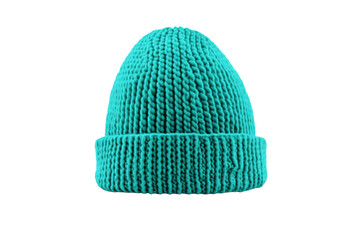 Blue knit hat with a white background, isolated