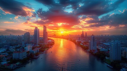 Fototapeta premium Sunset over Bangkok, Thailand