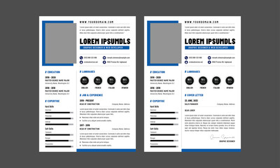Resume CV. Modern Resume and Cover Letter Layout design template. Minimalist CV resume template for job applications. Vector illustration