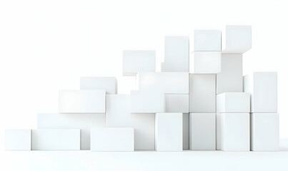 Abstract Arrangement of White Cubes on a Minimalist Background