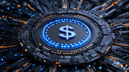 Fototapeta premium Futuristic Technology Abstract with Dollar Symbol and Digital Circuits