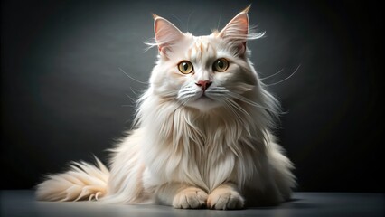Obraz premium Macro lens captures a fluffy cream-white Maine Coon kitten in a captivating studio portrait.