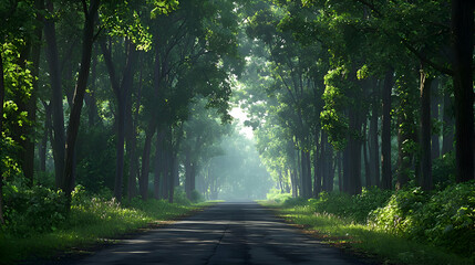 Sunlit Path Through Lush Green Forest