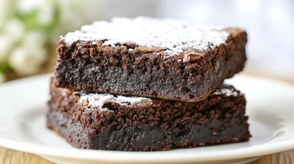 Fudgy Brownies with Crackled Top and Powdered Sugar