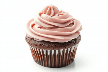 cupcake with brown frosting swirl isolated on white background