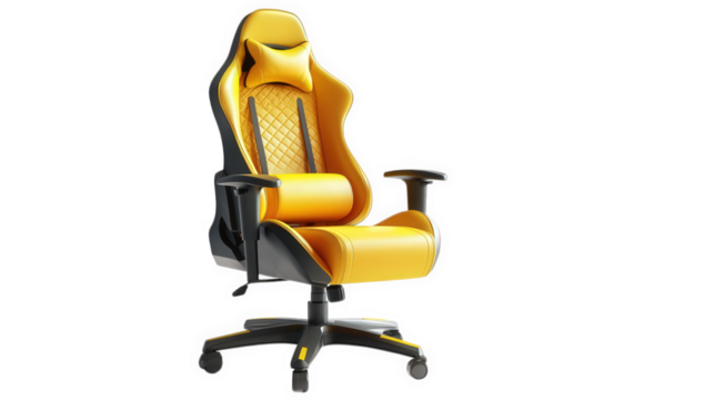 sleek and modern gaming chair designed for comfort and style. showcasing a vibrant yellow and black color scheme it includes ergonomic features such as adjustable armrests and a headrest. making it id - Powered by Adobe