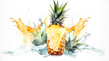 Pineapple Milkshake With Splash watercolor