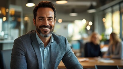 Obraz premium Cheerful man smiling brightly at the camera with a joyful expression