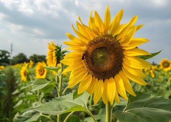 Fototapeta premium A sunflower icon with a round center and long, symmetrical petals