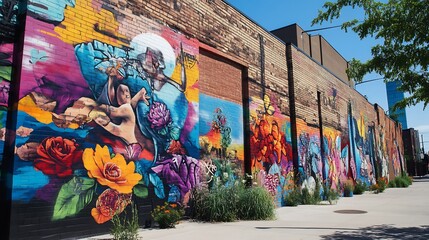 Fototapeta premium Adam Eve in a graffiti mural with street art elements and cultural references