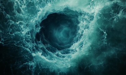Mesmerizing ocean blue and sea green vortex illustrating rotational energy in an abstract dynamic swirl.