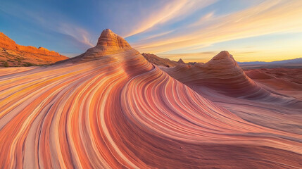 Fototapeta premium The Wave rock formation with vibrant sandstone layers at sunset
