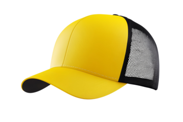 Yellow and black hat with a mesh top, isolated