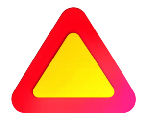 A colorful yield sign icon in red and yellow gradient colors with a triangular shape, isolated on a clean white background, symbolizing a stop or give way warning.
