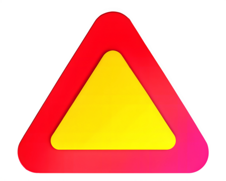 A colorful yield sign icon in red and yellow gradient colors with a triangular shape, isolated on a clean white background, symbolizing a stop or give way warning. - Powered by Adobe