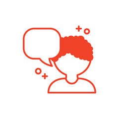 Red Outline Vector Illustration of a Person with Speech Bubble – Communication, Dialogue, and Messaging Icon