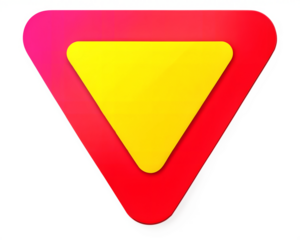 A vibrant yield sign with red and yellow gradient triangular layers, isolated on a white background, representing a cautionary road sign.