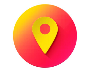 Vibrant location pin icon in gradient of yellow and red, isolated on white background. Ideal for navigation, maps, and location-based design. 