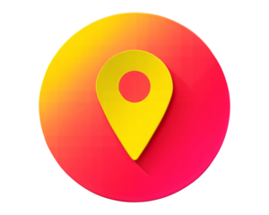 Vibrant location pin icon in gradient of yellow and red, isolated on white background. Ideal for navigation, maps, and location-based design. 