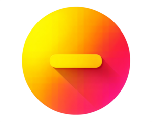 Bright gradient minus sign icon, featuring yellow and pink hues, isolated on white background. Ideal for indicating subtraction, negative values, or removing elements.